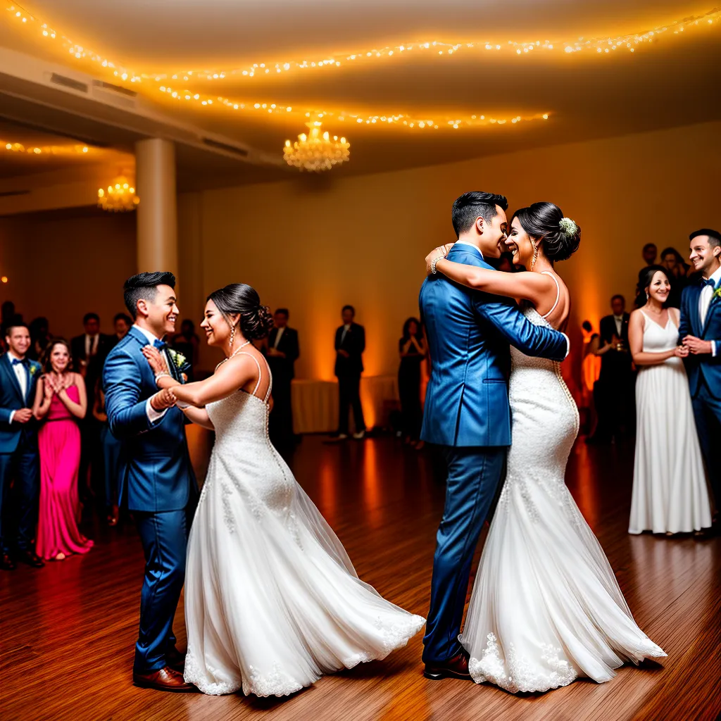 casal danca casamento sorrisos luzes
