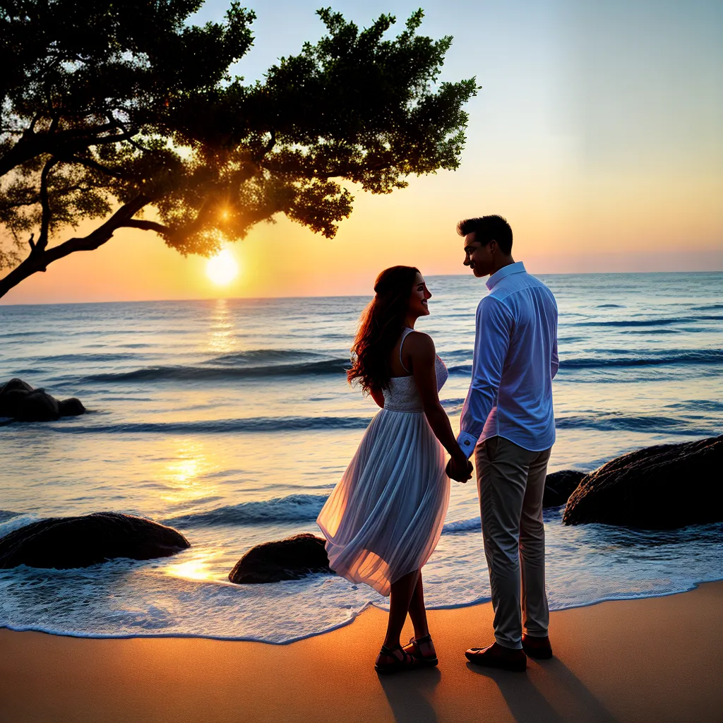 casal maos dadas romantico praia por do sol