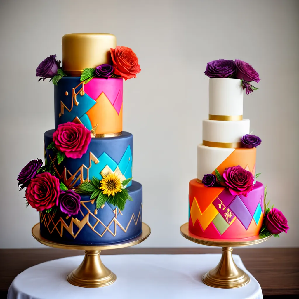 bolo casamento moderno colorido geometrico