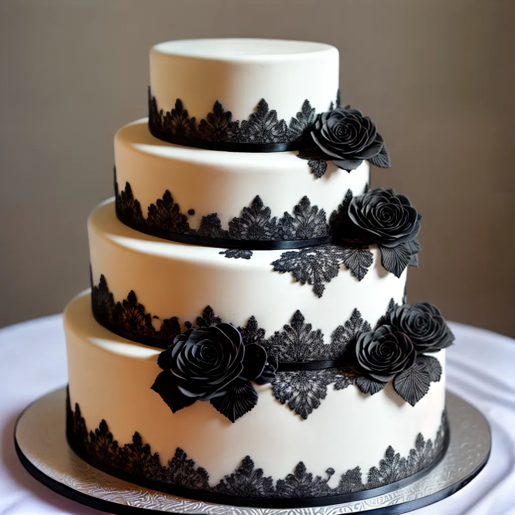 bolo casamento preto branco lace