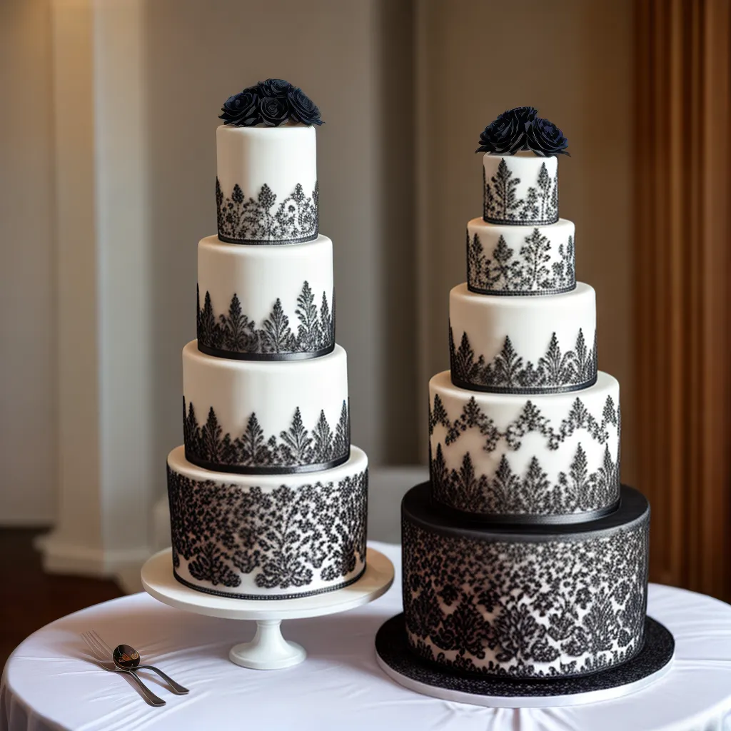 bolo casamento preto branco lace 1