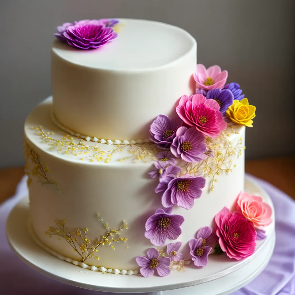 bolo casamento fondant flores coloridas