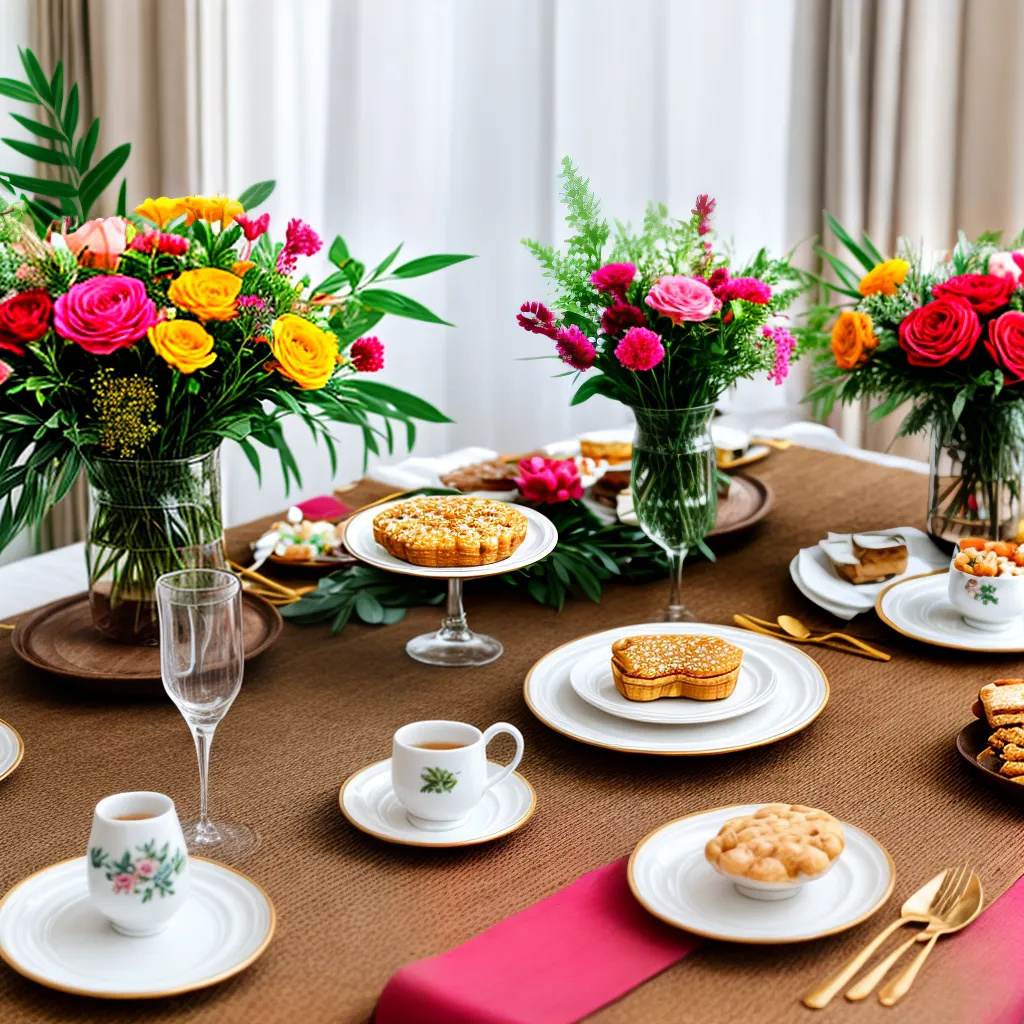 mesa decorada amigos comida flores