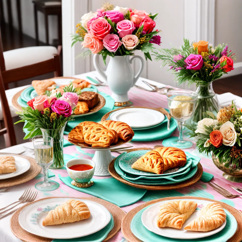 mesa decorada flores comida presentes