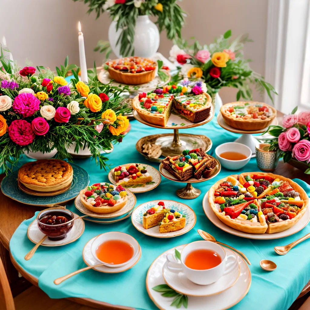 mesa colorida finger foods flores cha