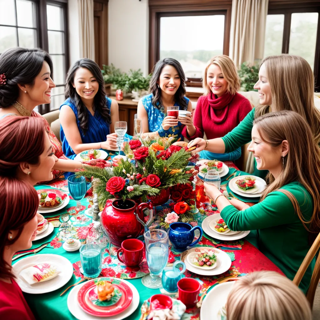 mesa festiva mulheres conversa alegria
