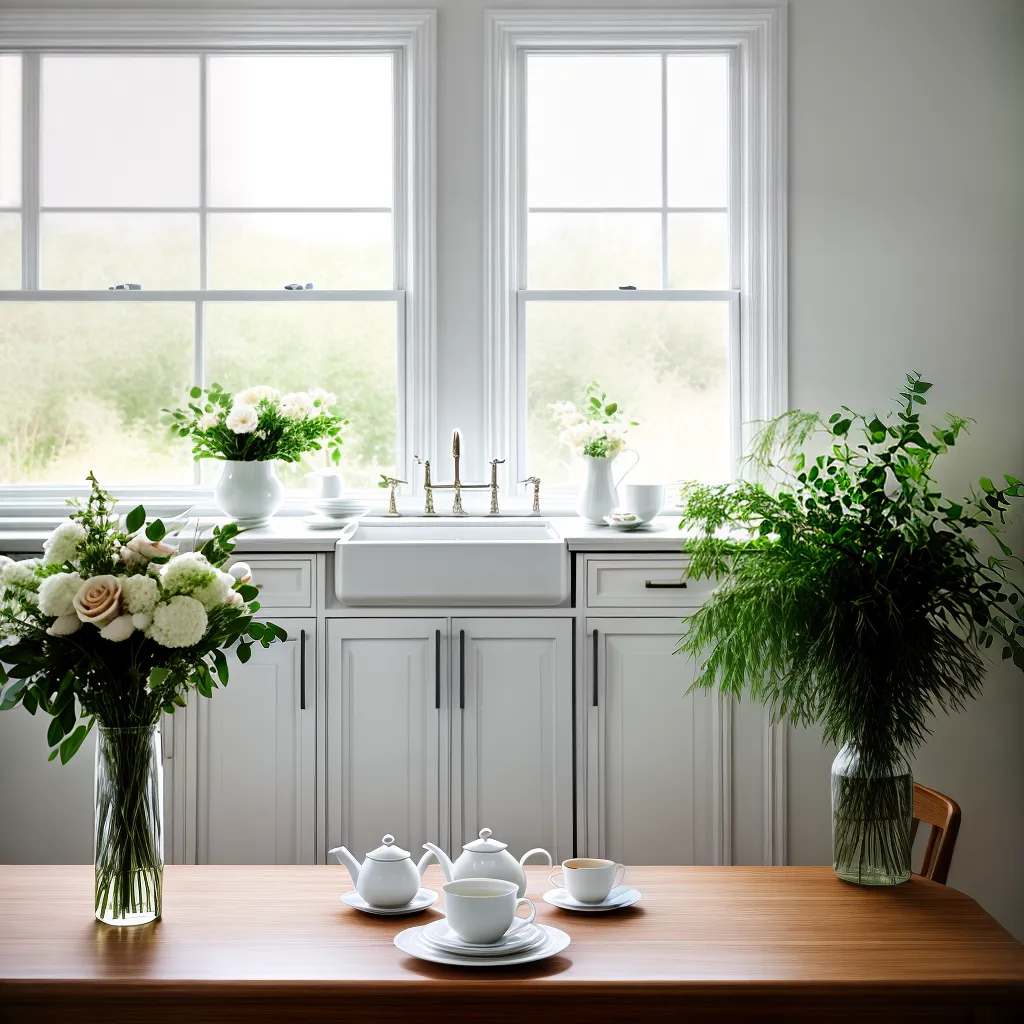 cozinha minimalista cha xicaras flores