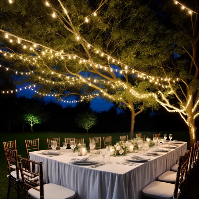 casamento ao ar livre luzes fadas mesa