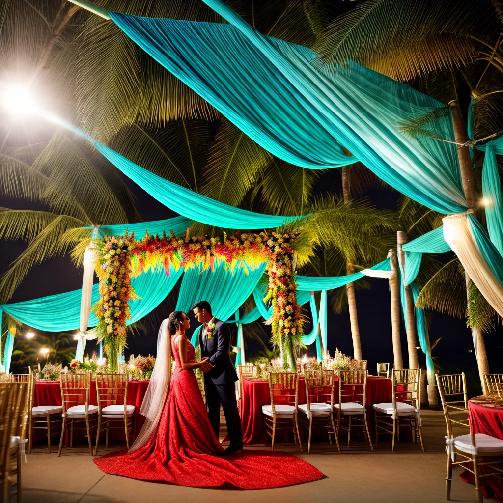 casamento tropical palmeiras flores lanternas oceano