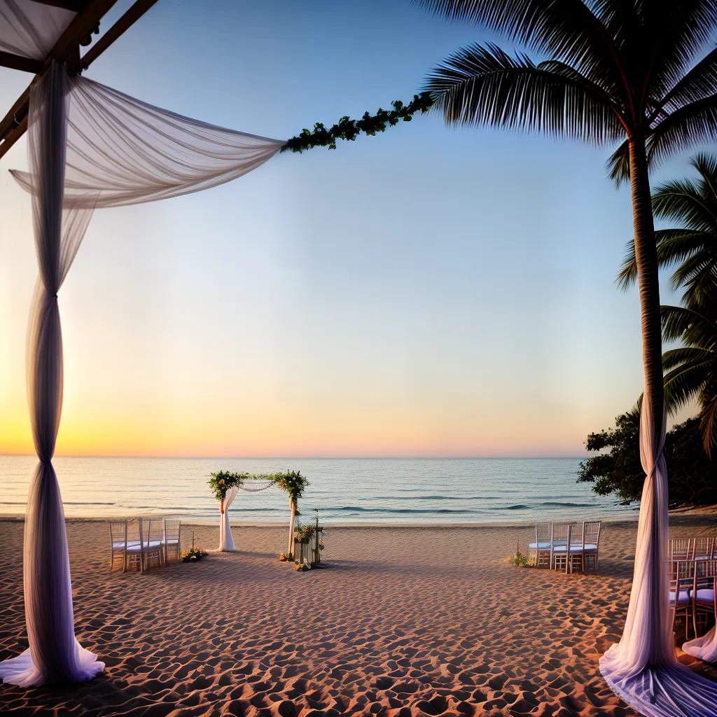 casamento praia por do sol canopy flores