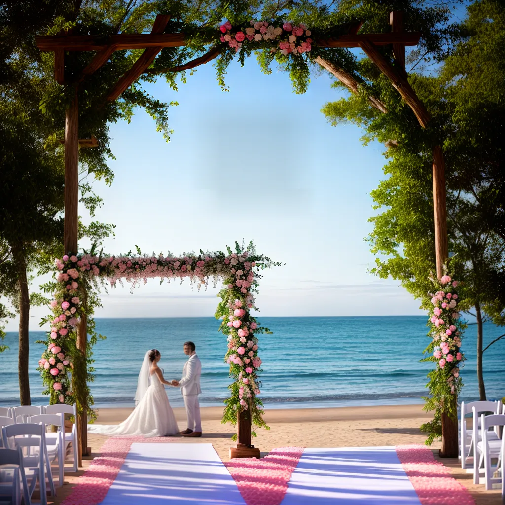 casamento praia por do sol arco floral