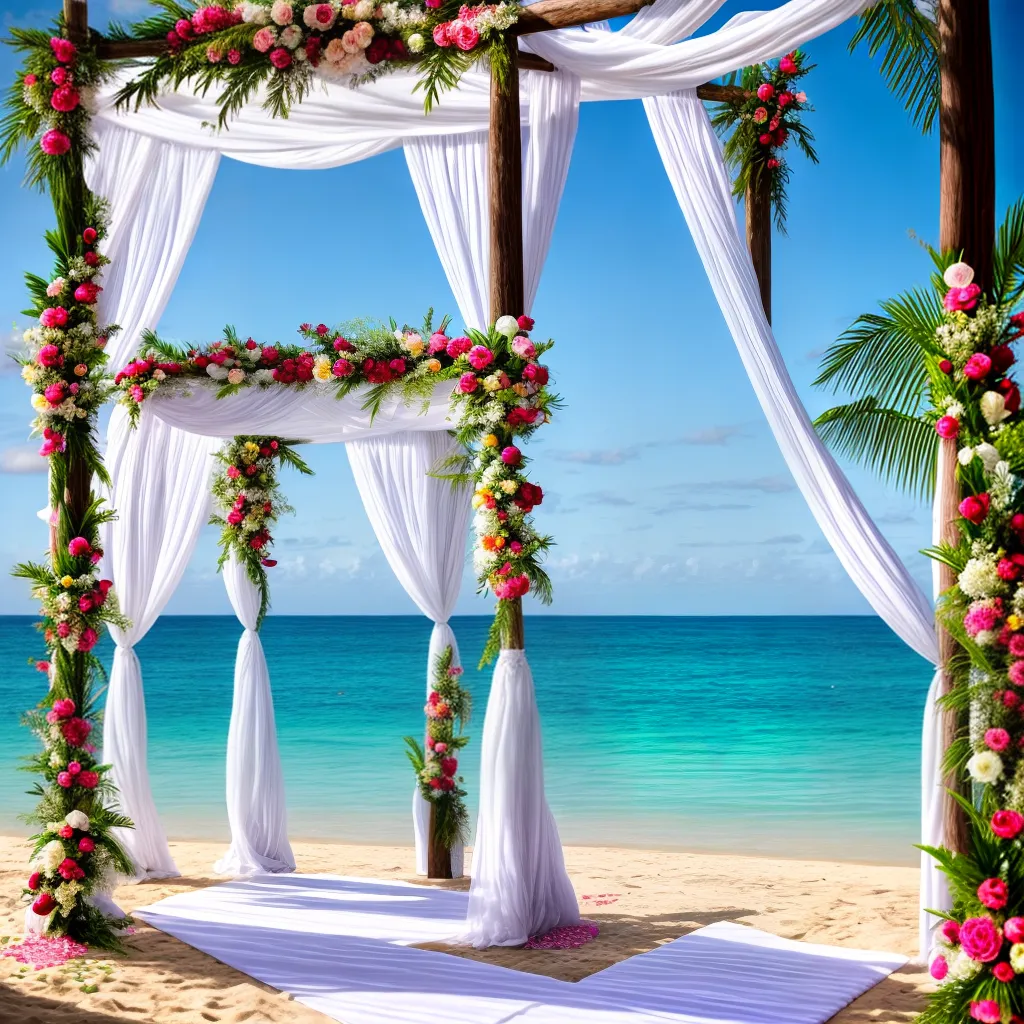 casamento praia curtinas brancas areia altar por do sol