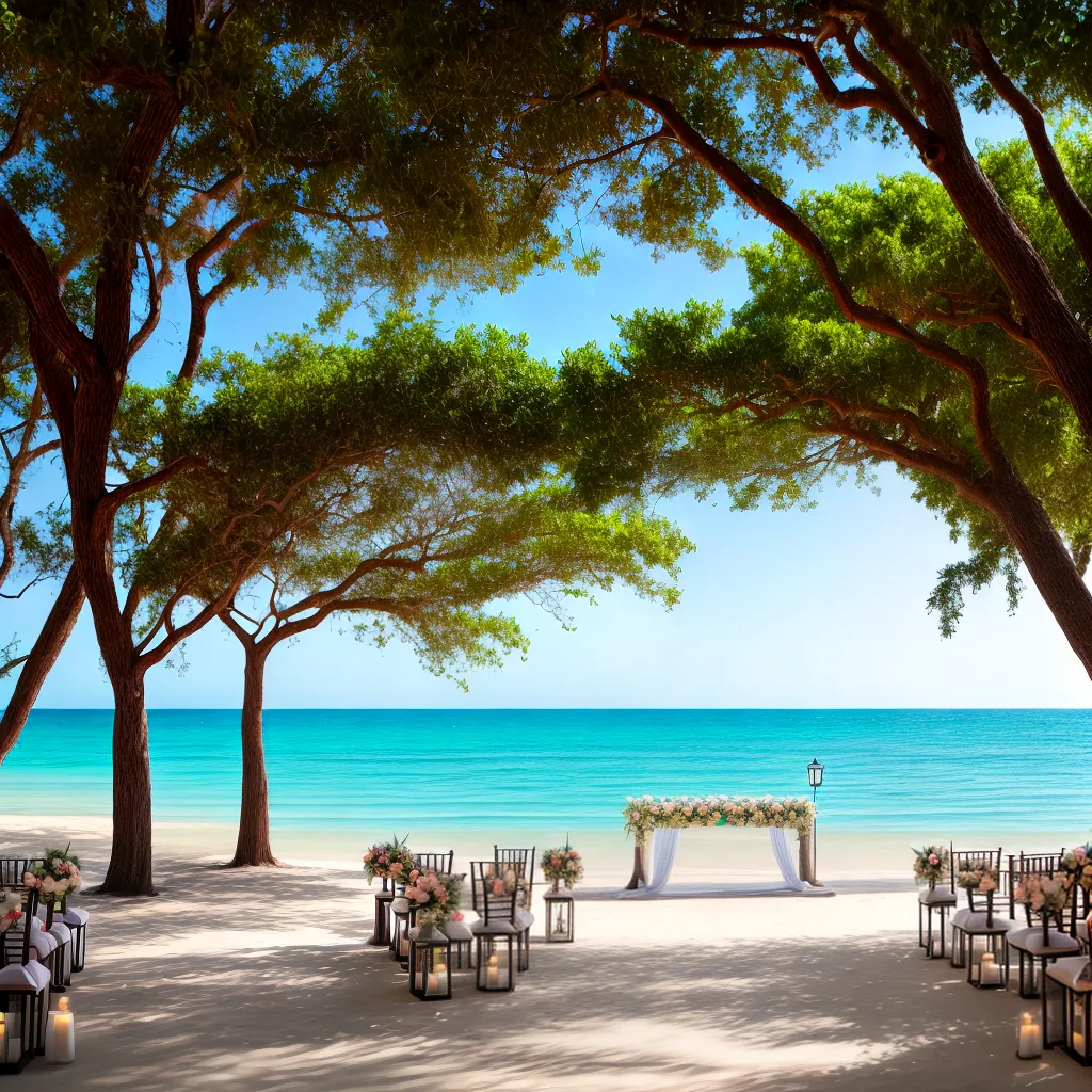 casamento praia cortinas palmeiras altar