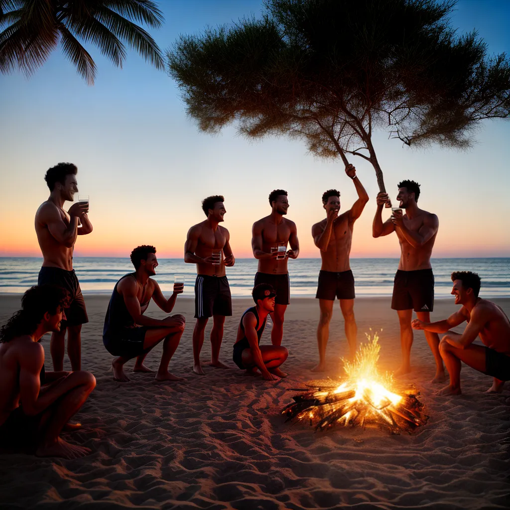 amigos fogueira praia por do sol 5
