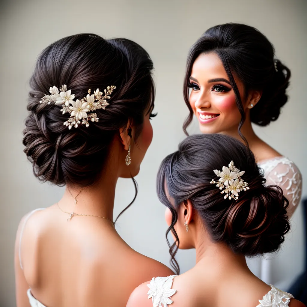 noiva penteado elegante flores acessorio