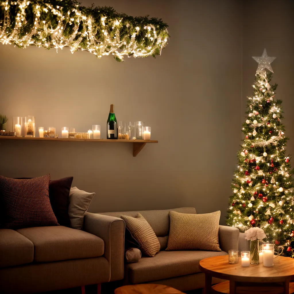 Sala decorada com luzes para uma festa de noivado