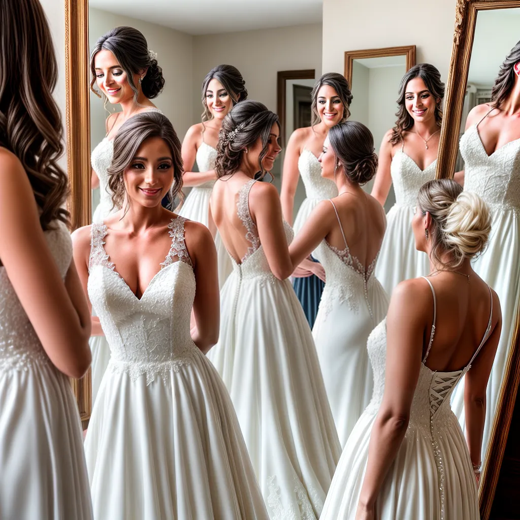 noiva provando vestidos amor felicidade