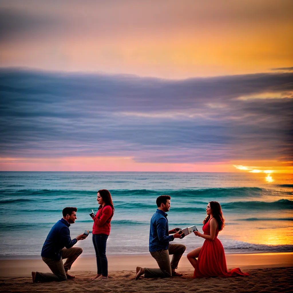por do sol praia casal pedido casamento 5