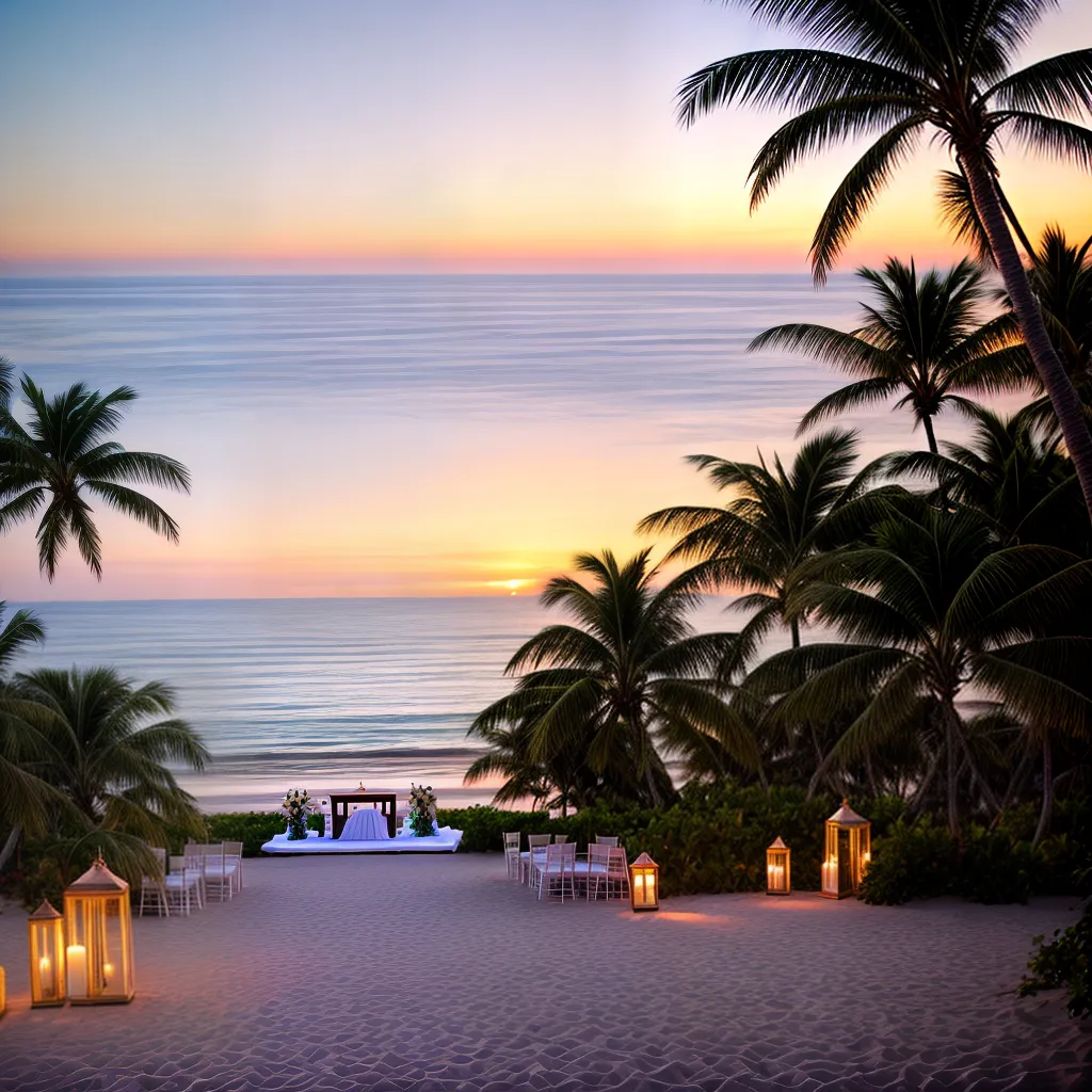 casamento praia por do sol flores luzes