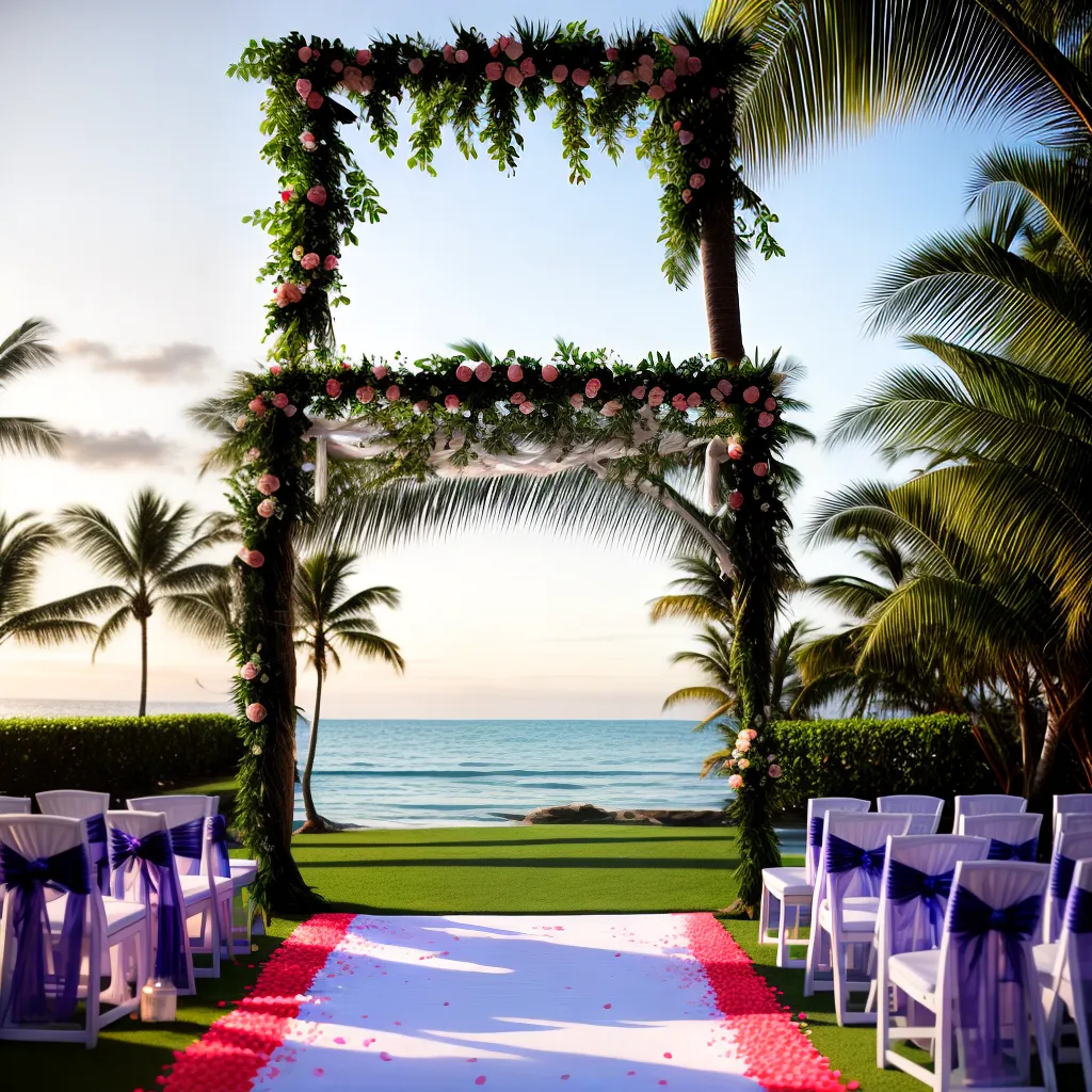 casamento praia vista oceano arco floral por do sol