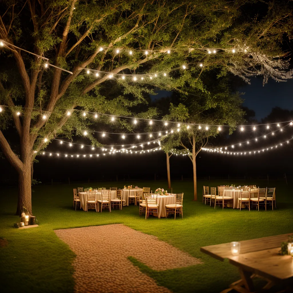 casamento ao ar livre luzes fadas mesa rustica 2