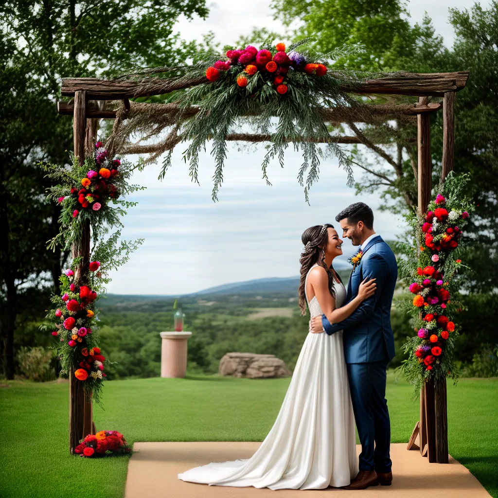 casamento ao ar livre arco flores noivos