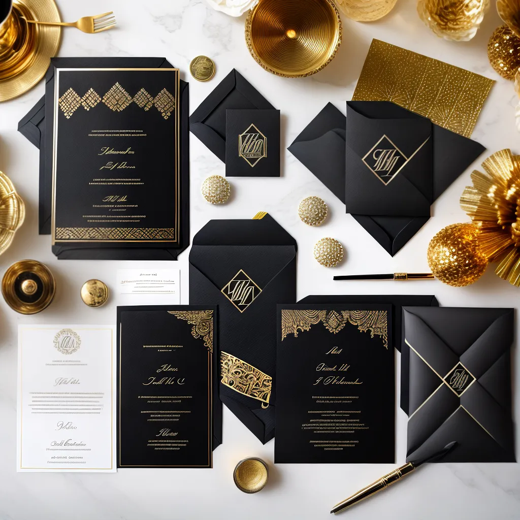 convite casamento artdeco preto ouro