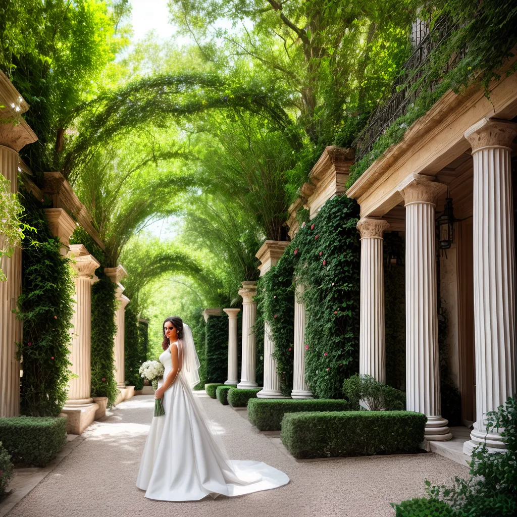 noiva grega jardim colunas flores