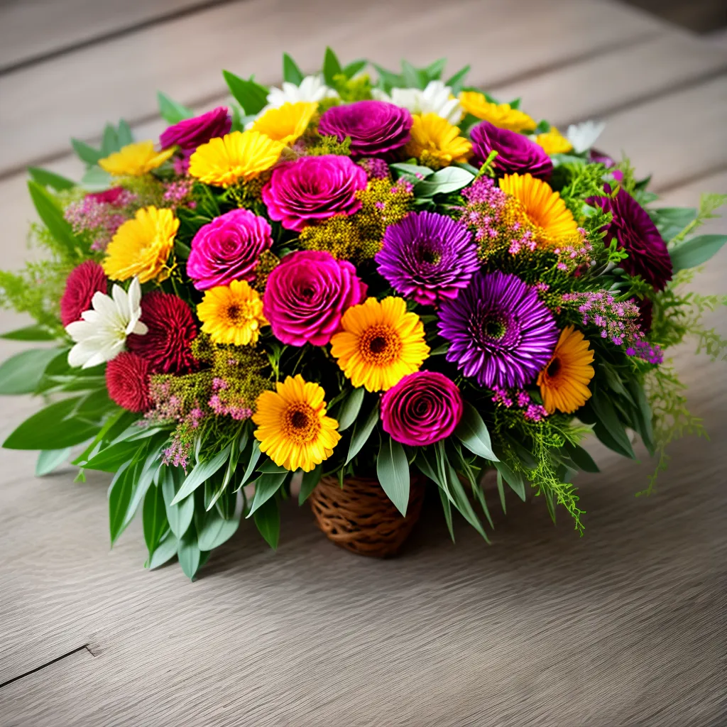bouquet flores vibrantes mesa rustica
