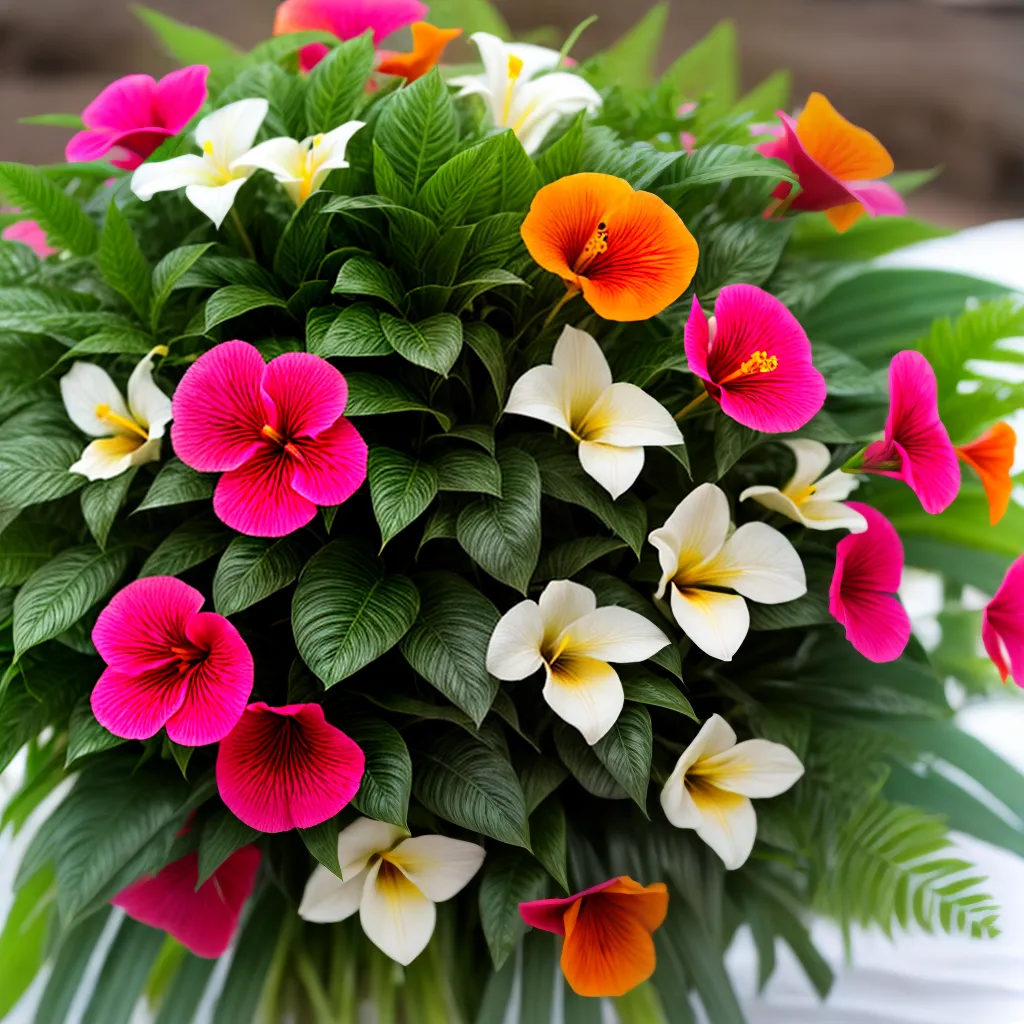 buque tropical hibiscos orquideas ferns