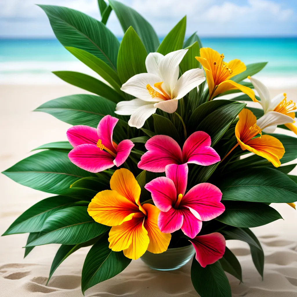 bouquet tropical laranja orquideas praia