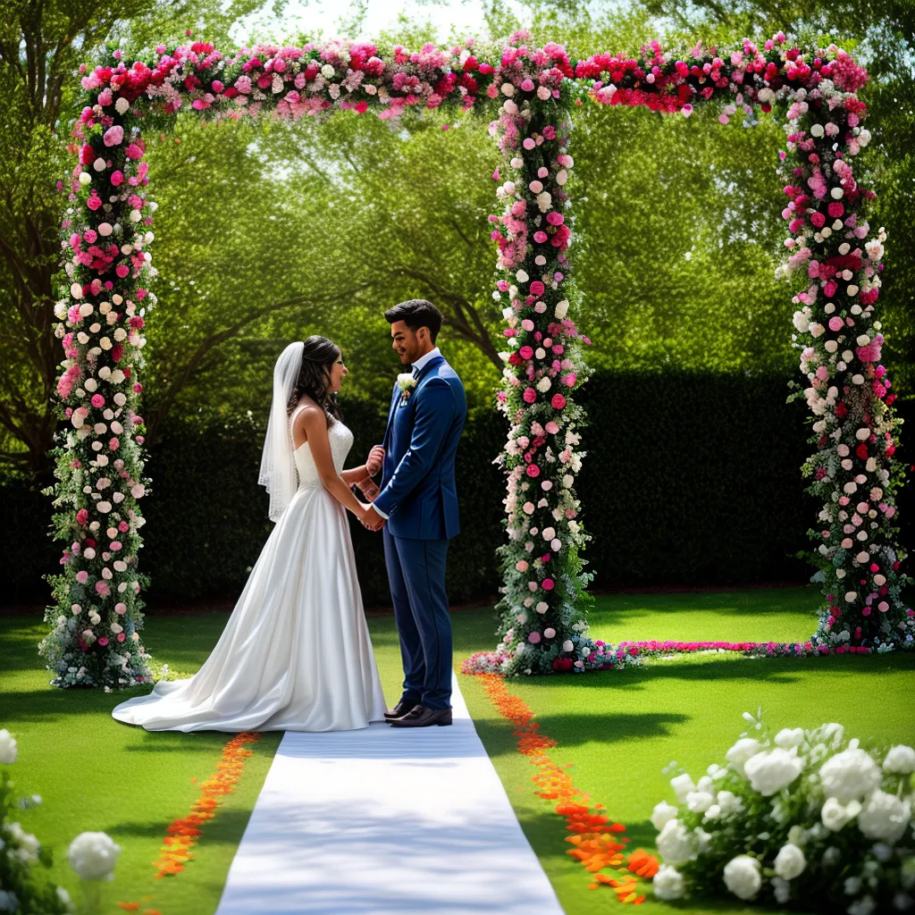 casamento decorado flores arco noivos