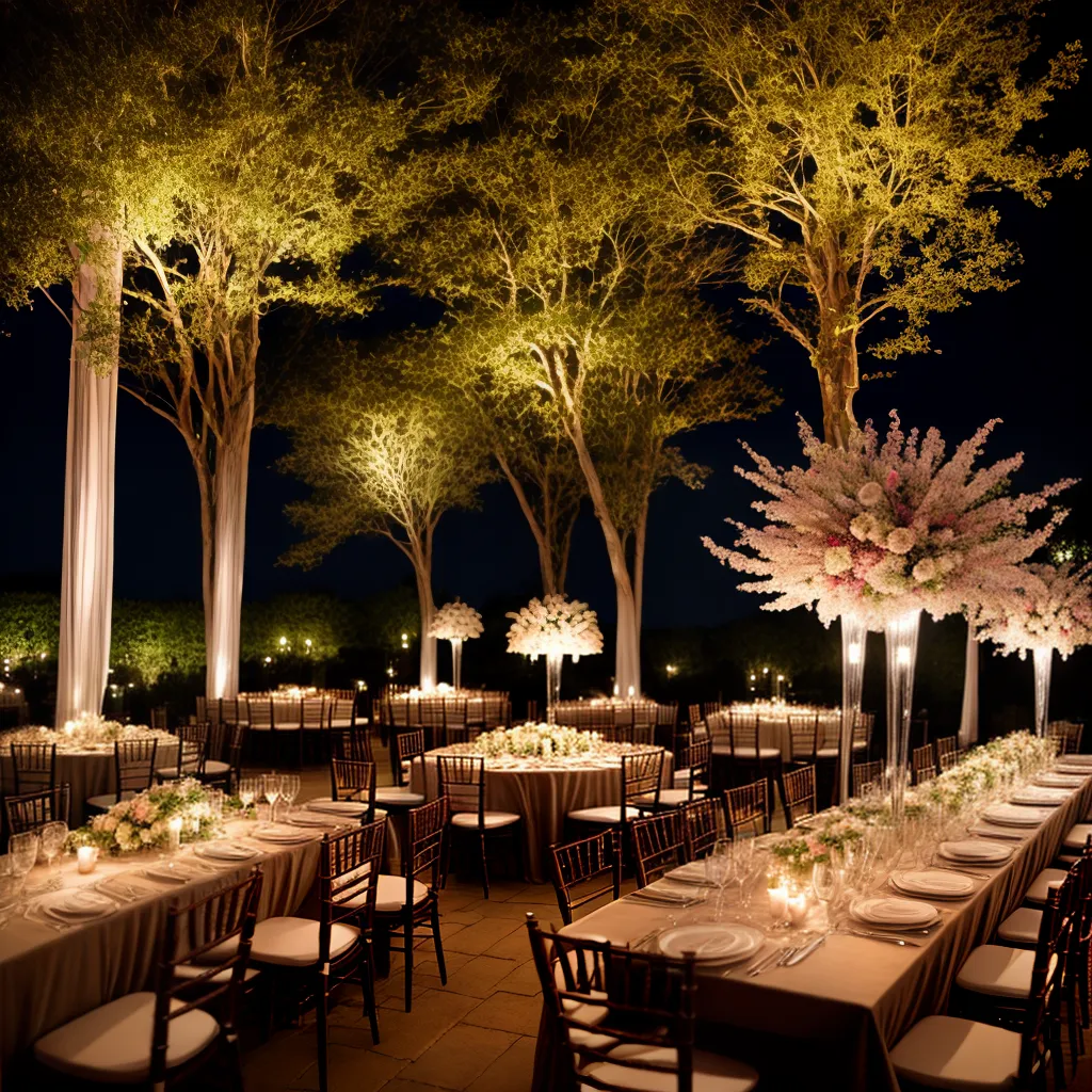 casamento noturno flores centros iluminacao