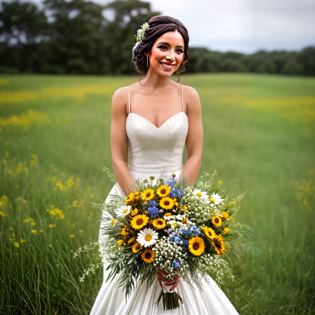 noiva sorriso flores campestre