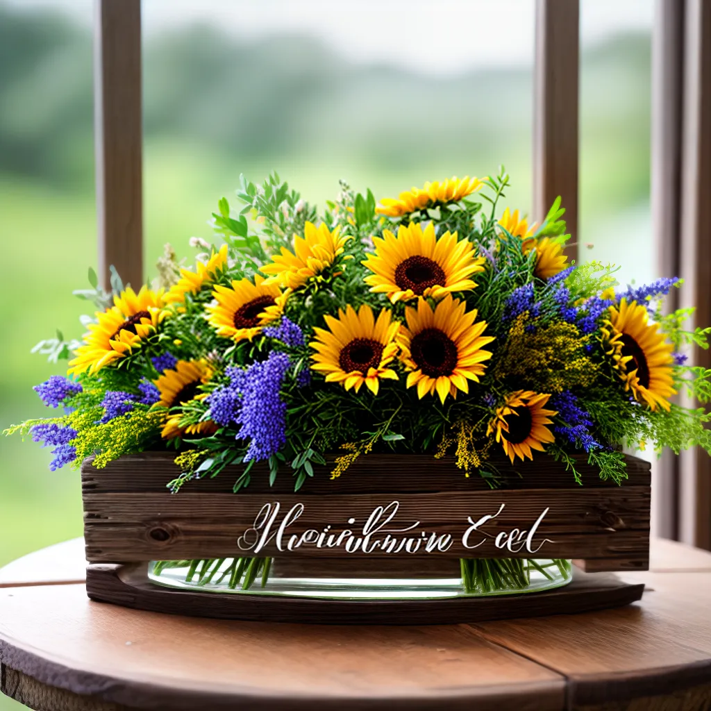mesa rustica flores diversas sol