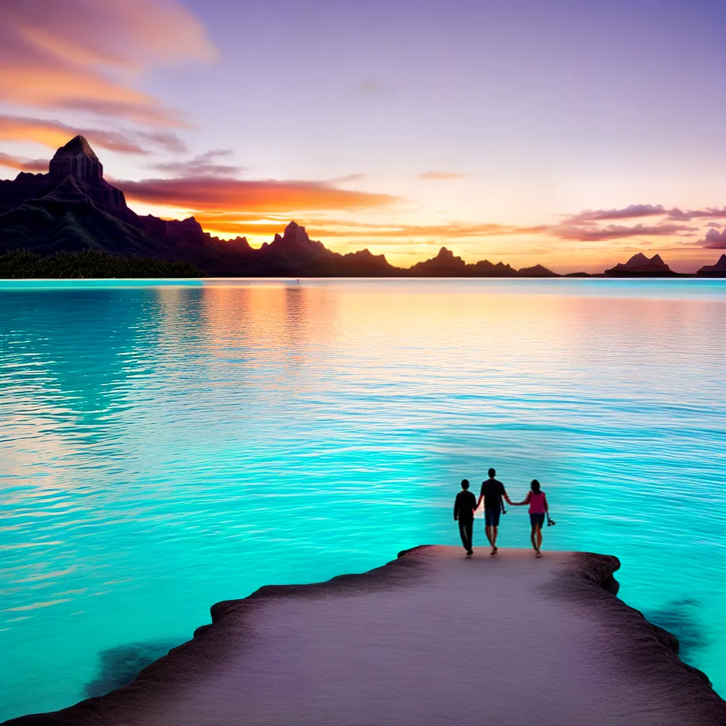 por do sol bora bora casal praia