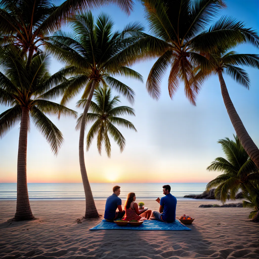 casal praia palmeiras picnic por do sol casal praia palmeiras picnic por do sol