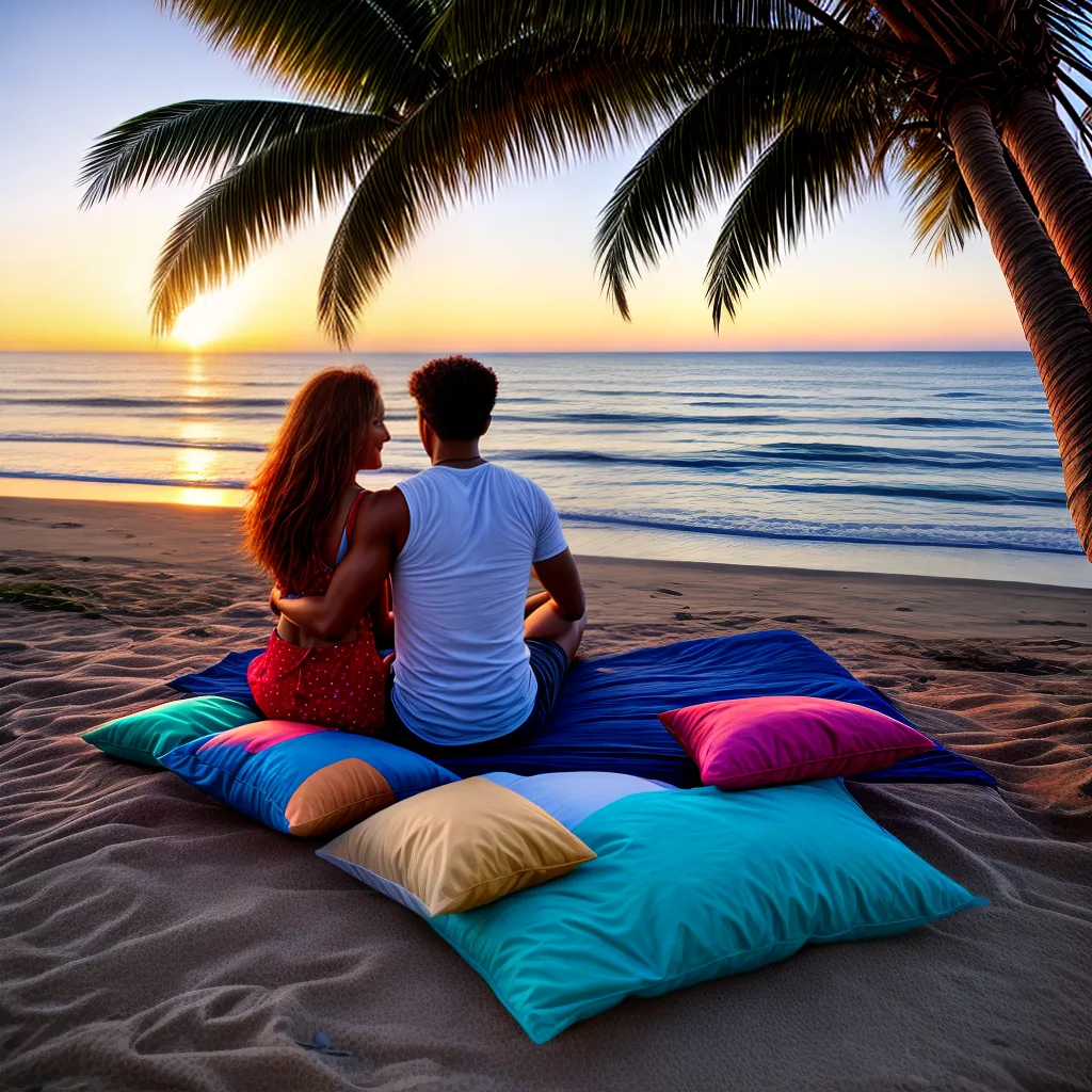 casal sentado praia por do sol
