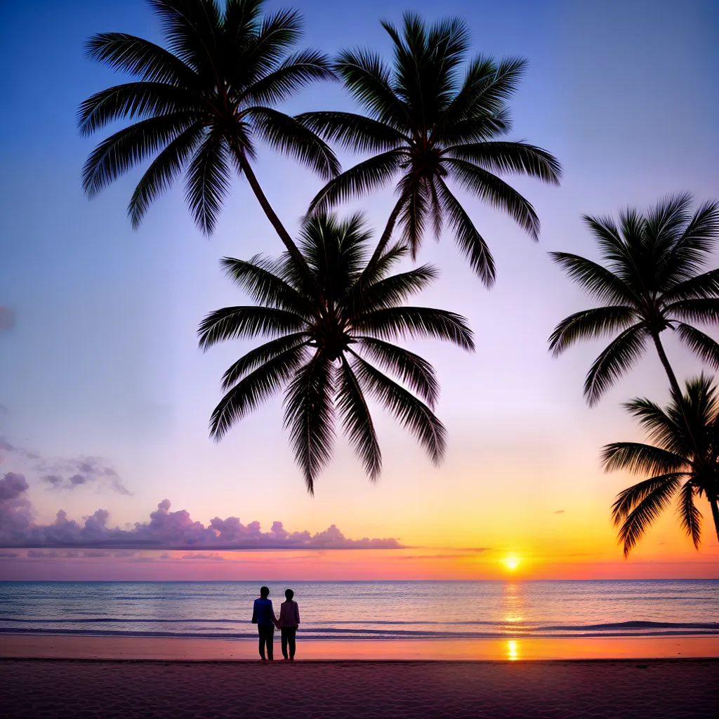 casal praia por do sol tropical