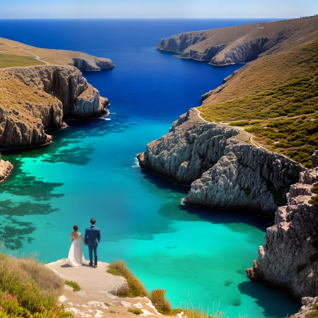 casal penhasco aguas turquesa grecia