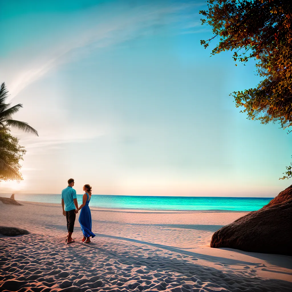 casal praia areia branca mar turquesa