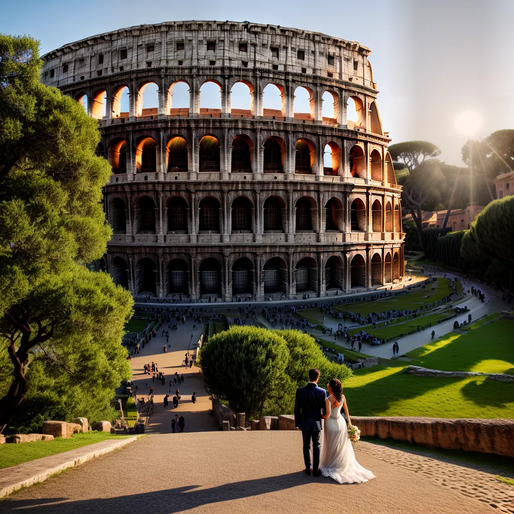 casal coliseu roma por do sol