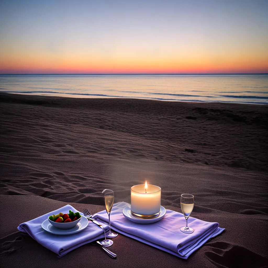 jantar romantico praia cristais champanhe