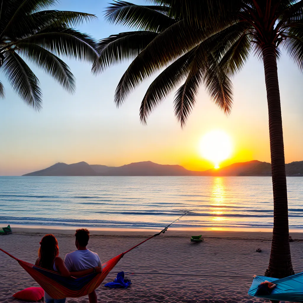 pordosol praia casal hammock laptop