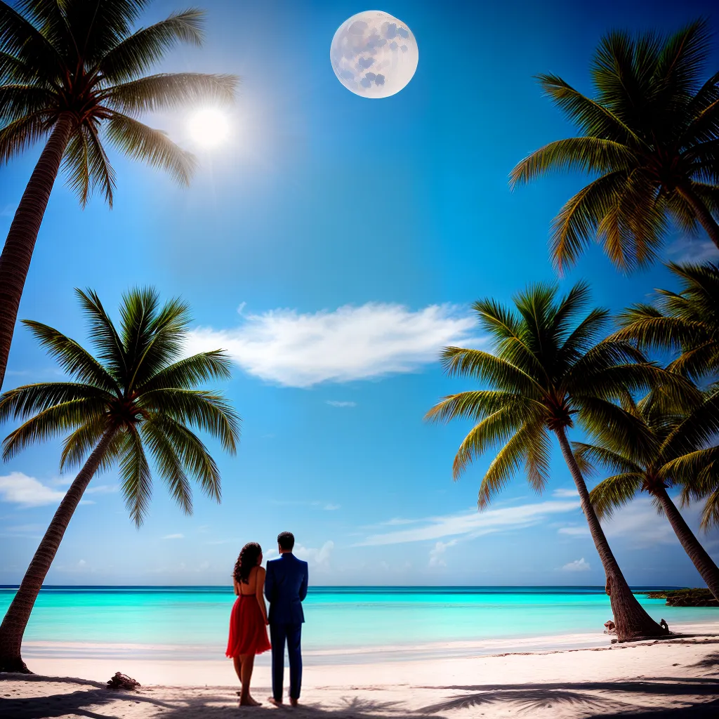 casal praia lua cheia agua turquesa