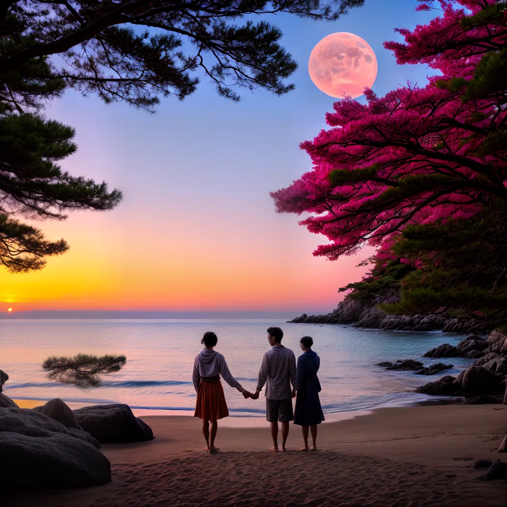 casal praia japao por do sol
