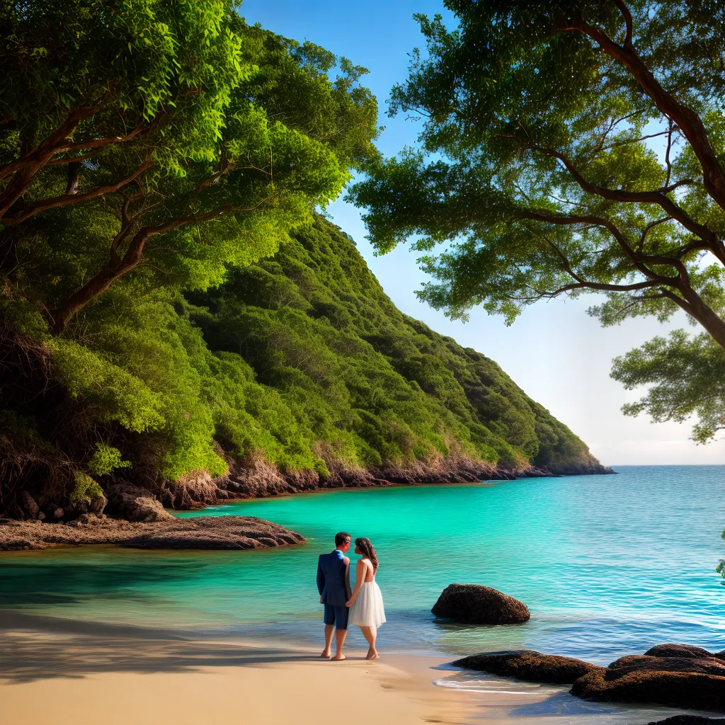 casal praia paraiso natureza lua de mel