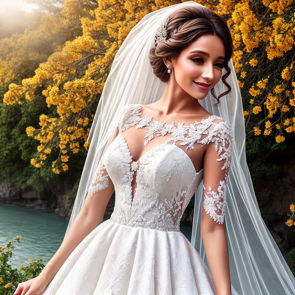 noiva radiante vestido renda buque