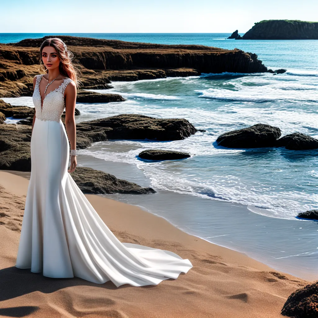 noiva praia vestido renda concha