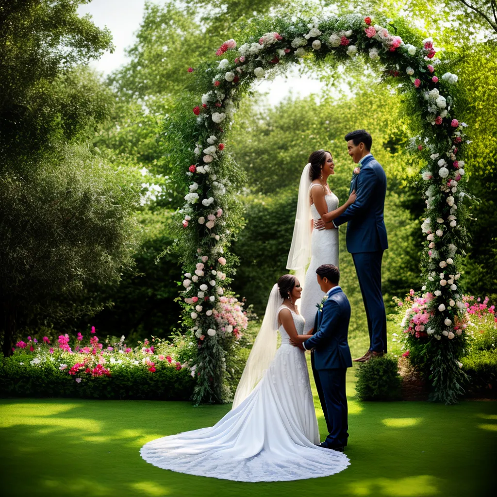 casamento jardim arco florido noivos